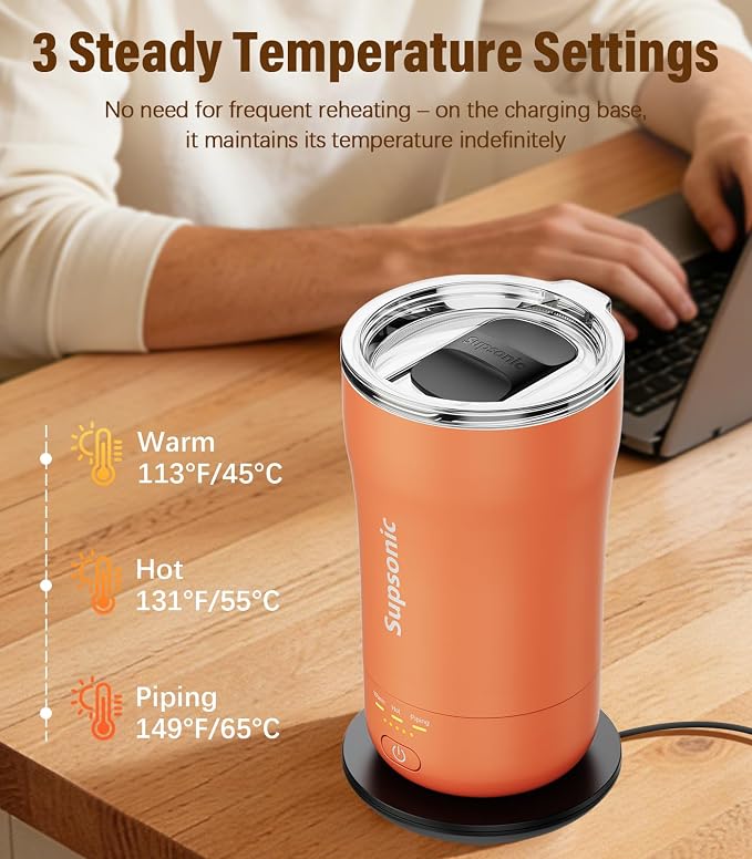 Supsonic - 14oz Heated Coffee Mug, Self-Heating Travel Mug with 3-Temp Settings, Insulated Stainless Steel Constant Temperature Heating Mug for Beverage, Smart Heating Portable Coffee Mug | S1 - Image 2