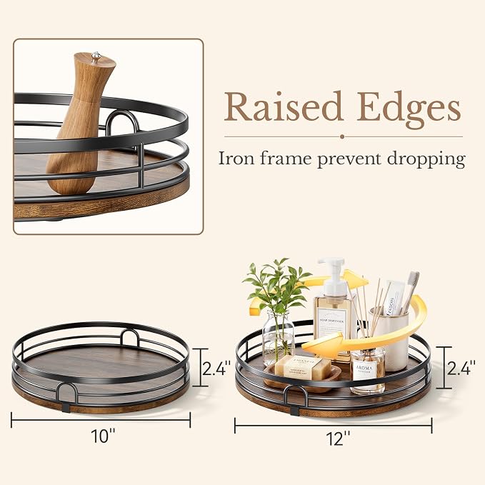 2 Pack 10" 12" Lazy Susan Turntable Organizer for Table Top | Round Wooden Lazy Susan for Cabinet, Countertop, Pantry, Spice, Kitchen, Bathroom Vanity, Coffee, Home Decor - Image 2