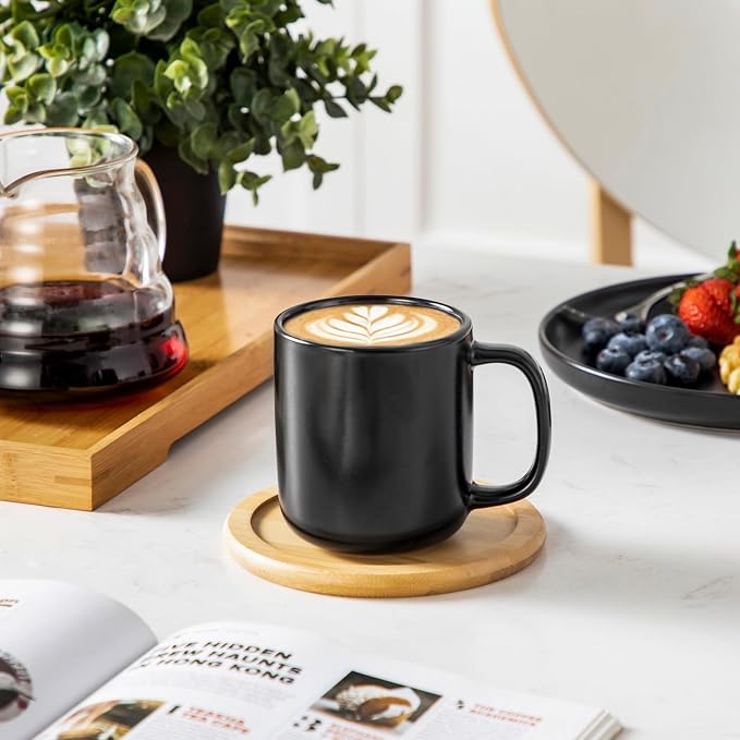vancasso Stoneware Coffee Mugs Set, 12 oz Ceramic Coffee Cups for Latte Hot Tea Cappuccino Cocoa Milk Cups Set of 6, Dishwasher & Microwave Safe, Matte Black - Image 6