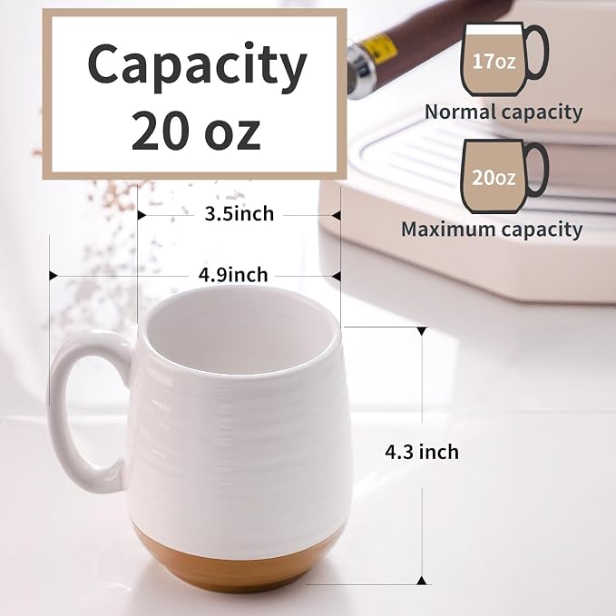 HASENSE Coffee Mugs Set of 2, Ceramic Coffee Cup for Men and Women, 20 oz White Mugs with Handle for Latte, Tea, Cocoa, Dishwasher and Microwave Safe - Image 3