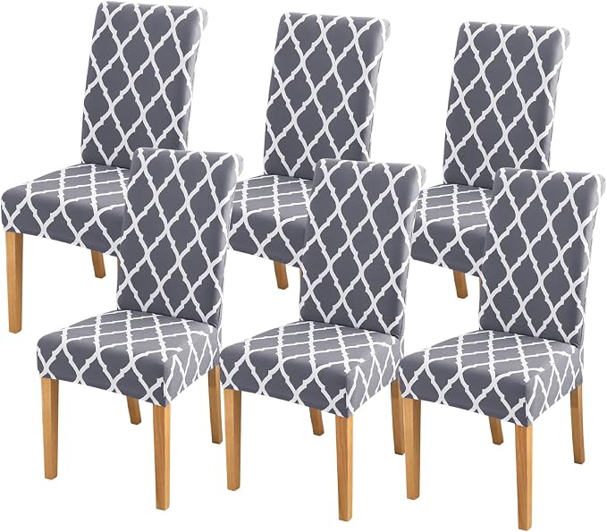FORCHEER Chair Covers for Dining Chairs Set of 6,Grey and White Stretch Dining Room Chair Cover Kitchen Parsons Chair Slipcovers (Pack of 6, Grey+White) by FORCHEER