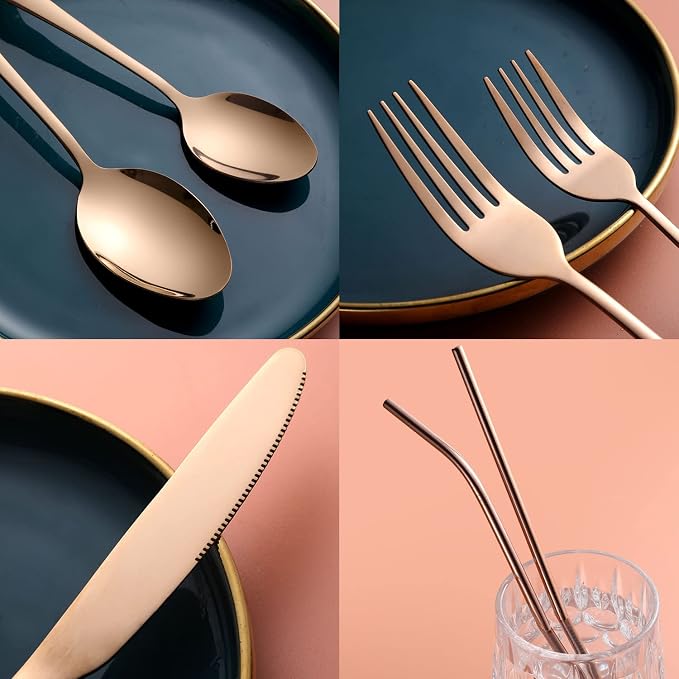 84 Pieces Mirror Rose Gold Silverware Service for 12 Flatware Set Stainless Steel Utensils Cutlery Set Dishwasher Safe - Image 4
