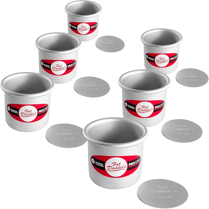 Fat Daddio's PCC-33CASE Anodized Aluminum Round Cheesecake Pans, 6 Piece Set, 3 x 3 Inch by FatDaddios