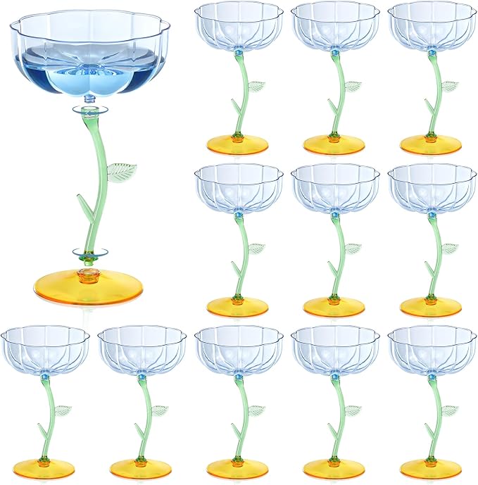 12 Pcs Blue Plastic Ribbed Coupe Glasses Detachable 7oz Flower Cocktail Glasses Modern Wavy Plastic Cocktail Coupes Disposable Martini Glasses Mimosa Glassware champagne goblets (12, Blue) by Unknown