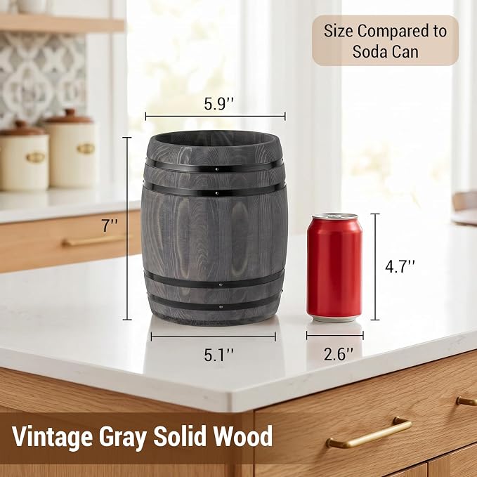 MyGift Wine Barrel Design Kitchen Utensil Crock, Vintage Gray Solid Wood Cooking Tool Holder | Add rustic charm to your kitchen with a solid wood utensil crock featuring a wine barrel-inspired design for cooking tools - Image 5