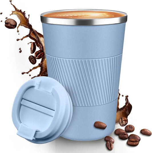 12OZ Travel Coffee Mug Insulated Coffee Cup with Spill Leak Proof Lid, Portable Stainless Steel Tumbler Reusable Hot and Cold Water Mug for Car, Daily, Camping- Light Blue by Unknown