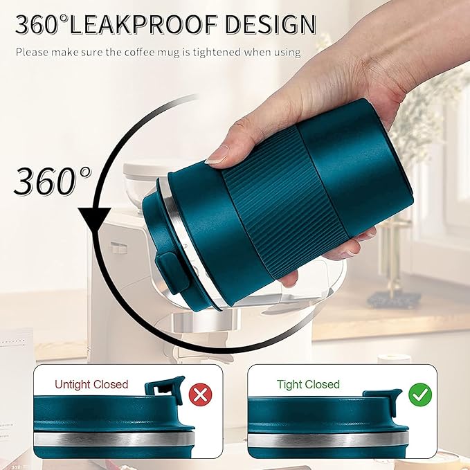 Insulated Travel Coffee Mug, Stainless Steel Coffee Cup with Leakproof Lid | Double-wall insulation keeps drinks hot or cold for hours, with a leakproof lid and portable stainless steel design - Image 4