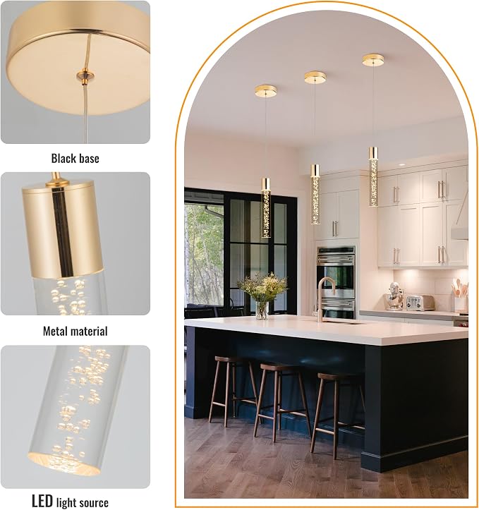 Dimmable LED Pendant Lights Kitchen Island Lighting,5CCT/2700K/3000K/3500K/4000K/5000K,Modern Hanging Island Lights Kitchen Ceiling Lighting Fixtures,for Kitchen Dining Room (Gold, 3 Pack) - Image 6
