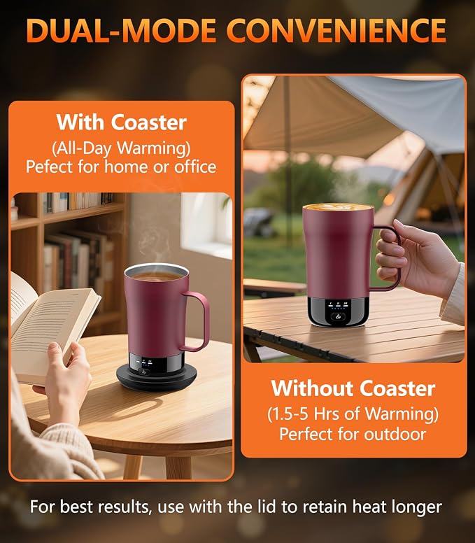 Self-Heating Coffee Mug, 14oz Heated Coffee Mug - Rechargeable Temperature Control Coffee Mug Keep Coffee Hot, Smart Mug Great Gift for Coffee Lovers & Slow Sippers - Image 3