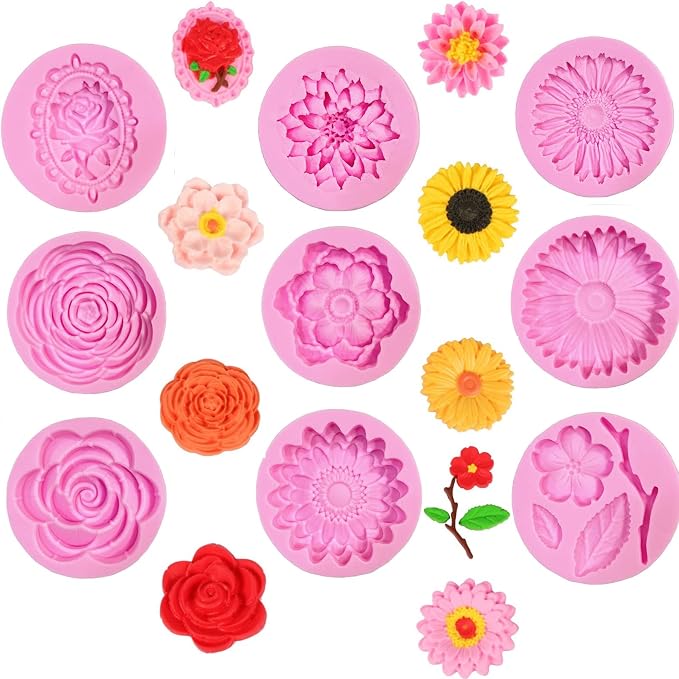 9 Pcs Flowers Fondant Molds Silicone for Cupcake Dessert | Chocolate Jelly Cookie Decor, Jewelry, Pastry, Handmade Soap Mould Candy Making - Image 5