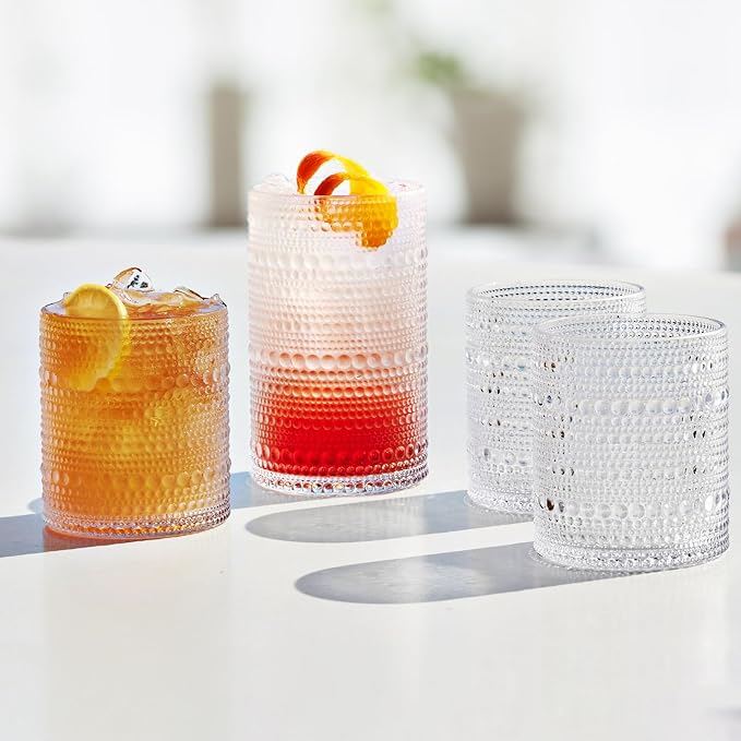 Hobnail Drinking Glasses Set of 12, 11.8 oz Vintage Glasses Drinking Set & 10 oz Cocktail Glasses Set, Embossed Glass Cups for Kitchen, Beer, Juice, Cocktail, Whiskey, Milk - Image 5