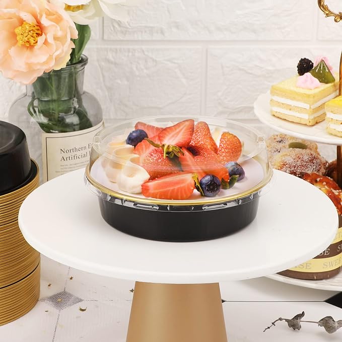 Beasea Aluminum Cupcake Pans With Lids, 4 Inch 100 Pack Disposable Pie Pans For Cake, 8 Oz Aluminum Pie Pan Tin Black Golden Tart Pans Round Oven Baking Mini Cake Pan For Pie Tart Quiche - Image 5