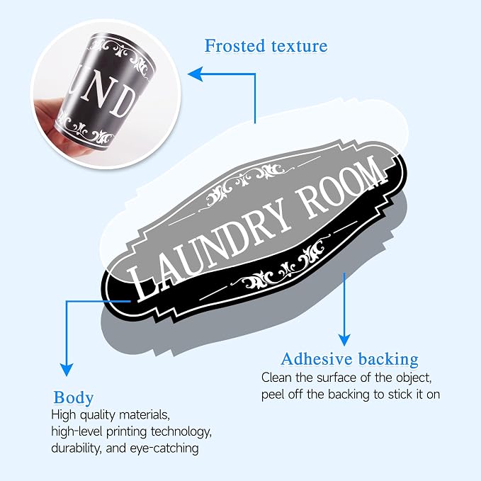 Laundry Room Door Sign for Business and Home，Self-adhesive Waterproof Cute Laundry Room Door Sticker Decals for House, Apartment, Hotel Laundromat Decor（Black） - Image 3