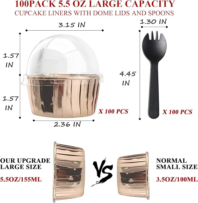 LNYZQUS 5.5 Oz Cupcake Tins Muffin Tins, Disposable Ramekins Muffin Cups Cupcake Cups Wrappers Holders For Wedding Party, with Spoons-Champagne - Image 3
