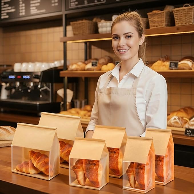 150 Pack Kraft Paper Bakery Bags with Window, 4.3x8.7x11 Inches Tin Tie Tab Lock Resealable Bread Bags for Homemade Bread, Loaf, Pastry, and Food Storage - Image 7