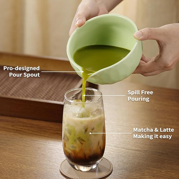 Matcha Whisk Set, 5 Pcs Matcha Kit with Ceramic Bowl (Chawan) with Spout, Bamboo Whisk, Scoop, Sifter, Holder & Tea Cloth – Japanese Matcha Tea Set for Ceremony, Latte & Gifting