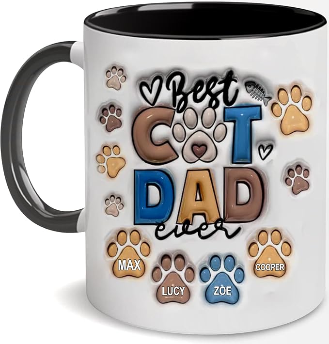 LOVELYPOD Custom Best Cat Dad Mug with Cats Names, Father's Day Gifts for Cat Dad, Personalized Cats Mugs, Father's Day Mug by LOVELYPOD