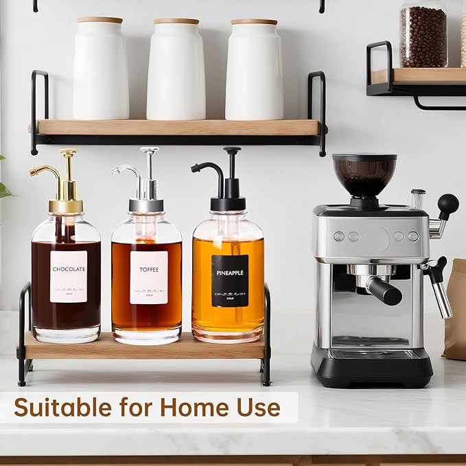 STARSIDE Coffee Bar Accessories 4 Pack - 16.9 oz/500 ml Glass Syrup Dispenser with Leakproof Gold Curved Pumps for Home Coffee, Cafes, Cocktails - Includes 31 Printed Labels, 5 Blank Labels