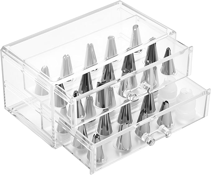 Double Layer Piping Tip Box with 100 DIY Flower Nails 72 Small Piping Tips Drawer Baking Cake Supplies Decoration Tool Storage Box