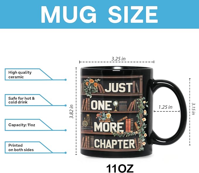 Hyturtle Cute Ghost Reading Mug Gifts on Birthday Halloween for Book Lovers | Just One More Chapter, Funny Book 11oz Ceramic Mug For Readers, Bookish Gifts, Vivid double-sided print, Comfort grip handle - Image 4
