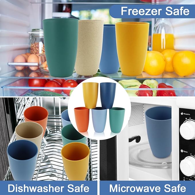 Wheat Straw Cups, 20 OZ Large Cups Set of 6, Unbreakable Drinking Cups, Alternative to Plastic Cups Reusable, Dishwasher & Microwave Safe Water Tumblers for Kitchen, Camping(Multicolor) - Image 5