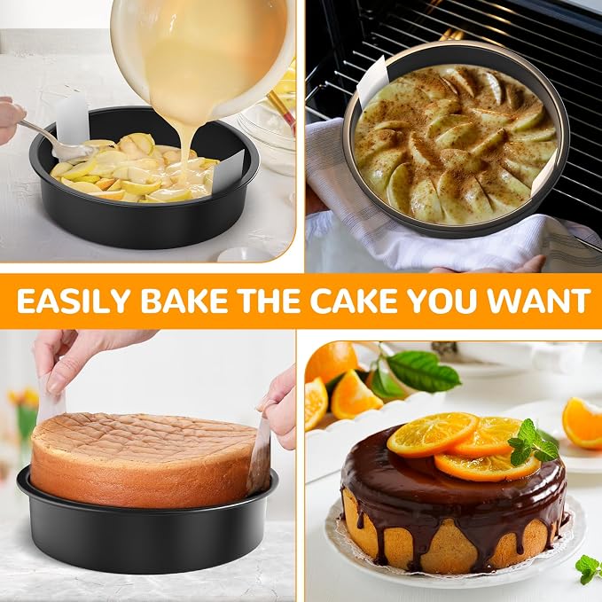 8 Inch Round Cake Pan Set of 3, Nonstick Baking Pans with 100PCS Parchment Paper, Dishwasher Safe - Image 4