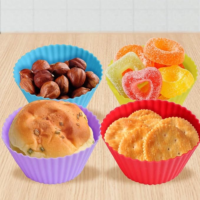 24 Pack Silicone Baking Cups Reusable Muffin Liners Non-Stick Cup Cake Molds Set Cupcake Silicone Liner Standard Size Silicone Cupcake Holder Reusable Cupcake Liners Christmas Gift (8 Rainbow Colors) - Image 2