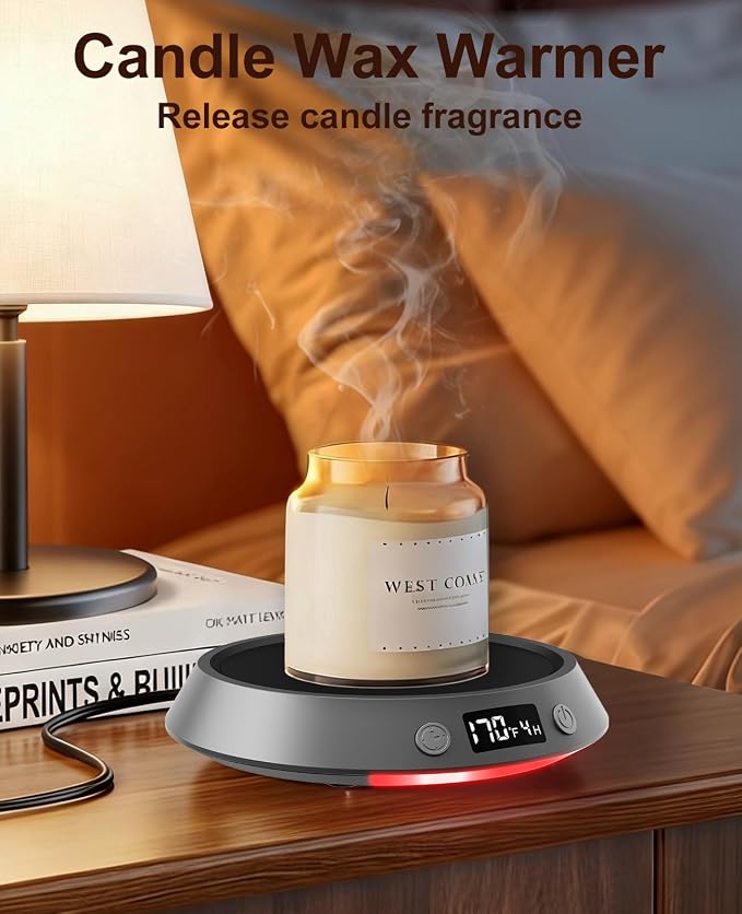 Kepwam Coffee Mug Warmer - 50W Electric Coffee Warmer for Desk 3 Temp Settings & 2-9 Timer Smart Cup Warmer for Desk Candle Warmer Plate with LED Lights Beverage Tea Milk Warmer for Home & Office - Image 4