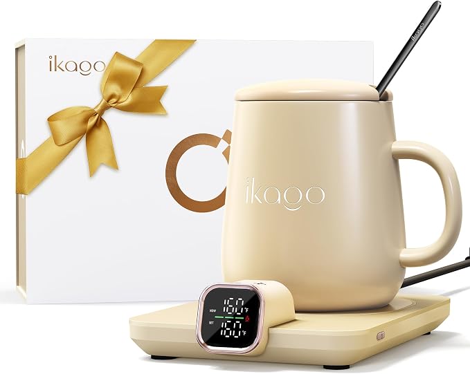Coffee Cup Warmer & IKAGO Mug Set, 1℉ Precise Temp Control Mug Warmer | Auto Shut Off, Infrared Sensor, Dual Temp Display, ℉/℃ Optional, 15oz Mug with Spoon & Lid Included, Gifts for Men Women - Image 2