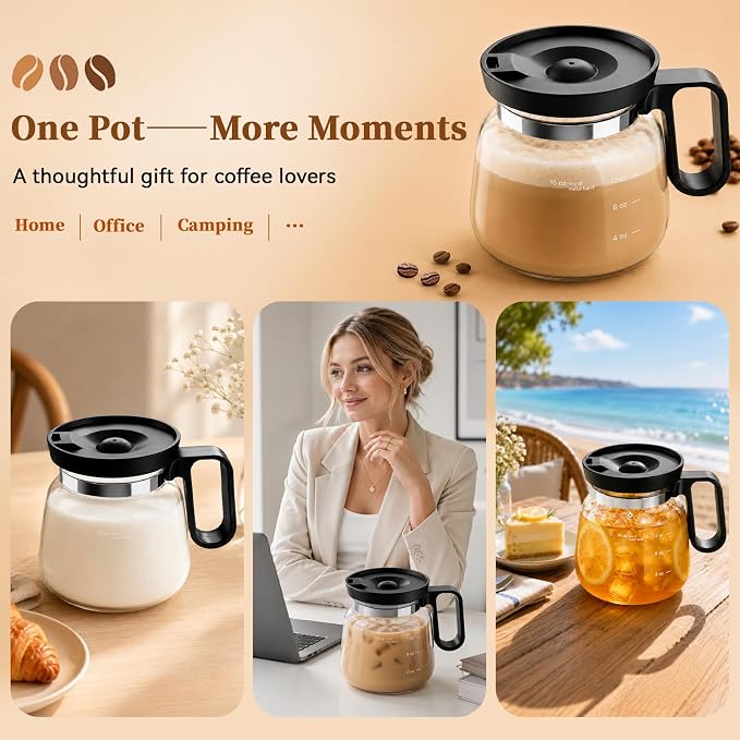 2 Pack Coffee Pot Mug, 16oz Tiny Brew Coffee Pot Coffee Mug, Thick Borosilicate Glass Mini Coffee Pot Mug with Lid for Iced Coffee, Cute Coffee Cup Gift for Coffee Lovers - Image 7