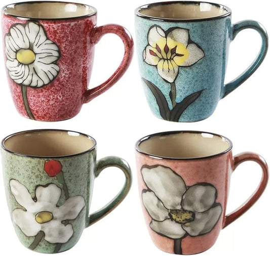 Ceramics 12oz Coffee mugs,Coffee cups,Tea mugs,Kiln Glazing Process,Microwave and Dishwasher Safe, Perfect For Tea, Espresso, Latte - Porcelain Mugs for Kitchen or Cafe (Red+Blue+Green+Pink) by ROCKGOLDBUG
