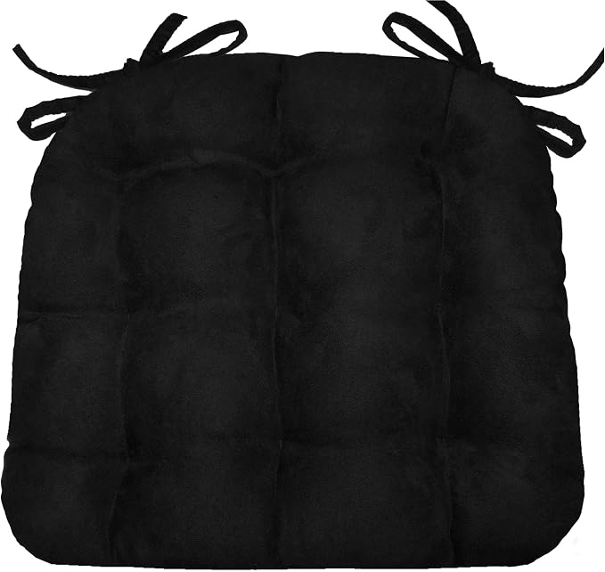 Barnett Home Decor Microsuede Black Dining Chair Pad with Ties - 15 x 17 Size Standard Chair Cushion - Latex Foam Fill Cushion, Reversible, Machine Washable - Microfiber Ultrasuede by BarnettHomeDecor