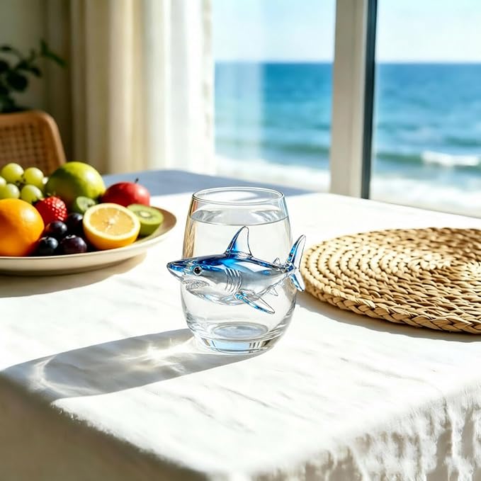 Artisanal Blue Ringed Glassware Octopuses Stemless Wine Glasses Marine Animal Bar Glass Coastal Home For Lovers (White2, A) - Image 3