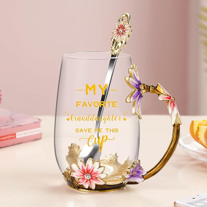 OEAGO Grandma Gifts from Granddaughter Tea Cup Birthday Grandparent Gifts Mothers Day Enamel Flower Glass Mugs from Grandkids Grandchildren - Image 7