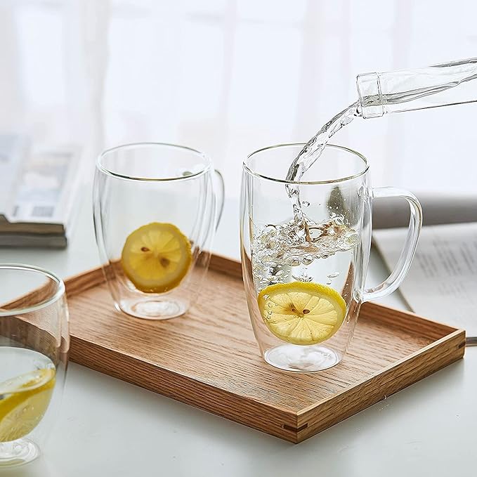 Double Wall Glass Coffee Mugs with Handle, Clear Coffee Mugs Set of 1 (15 oz / 450 ml), Tea/Coffee/Latte/Cappucino/Cafe/Milk, or other Hot Beverage mugs. (450ml)