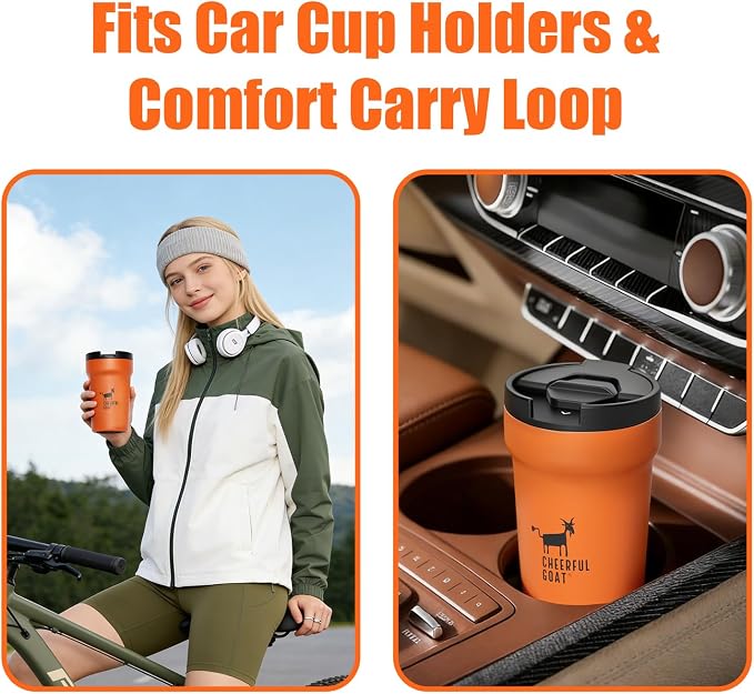 CHEERFUL GOAT Insulated Coffee Mug – Stainless Steel Travel Coffee Tumbler with Ceramic Liner, 12oz Coffee Cup for Hot and Cold Water Coffee at Home, Office, or On the Go (orange) - Image 9