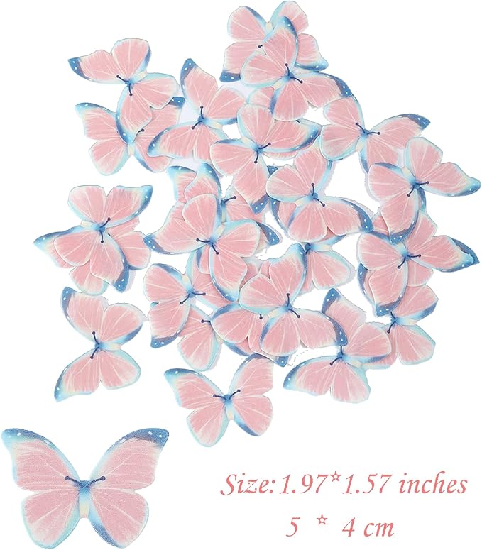 YOcity 48Pcs Edible Butterflies Cake Toppers - Wafer Paper Cupcake Decorations for Wedding, Birthday Party - BLUE - Image 2