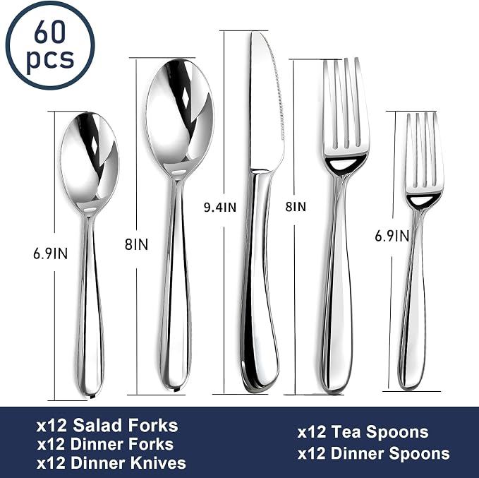 Heavy Duty Silverware Set for 12, Stainless Steel Flatware Cutlery Set | Heavy Duty Steak Knife Fork and Spoon, Dishwasher Safe, Gift Package for Wedding Housewarming - Image 5