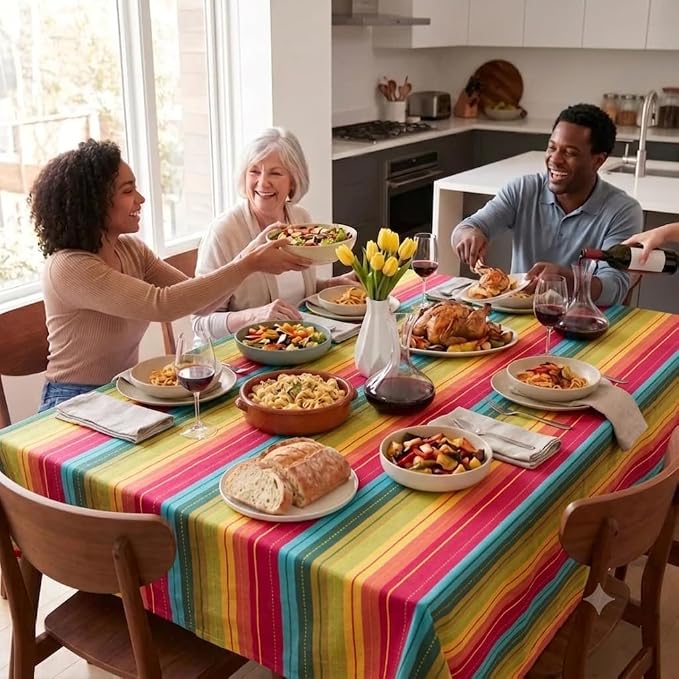 Urban Villa Tablecloth Cotton Tabletop 60x84 (6-8 Seats) Red Stripes - Image 2