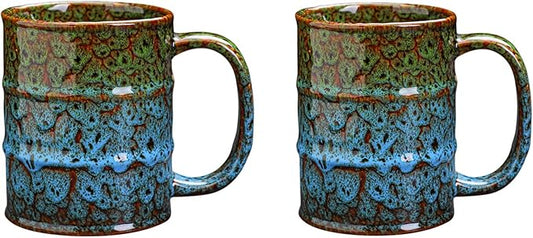 Coffee Mug,20 Oz Coffee Cups Ceramic Tea Cup Large Coffee Mug for Office and Home - Dishwasher and Microwave Safe Novelty Coffee Mug(2, Green and Blue) by LGQ