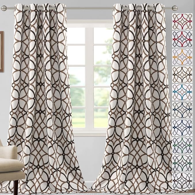 H.VERSAILTEX Blackout Curtains Printed Design 108 Inch Length 2 Panels Set Thermal Insulated Curtains for Bedroom Living Room Geometric Modern Grommet Window Drapes - Taupe and Brown by HVERSAILTEX