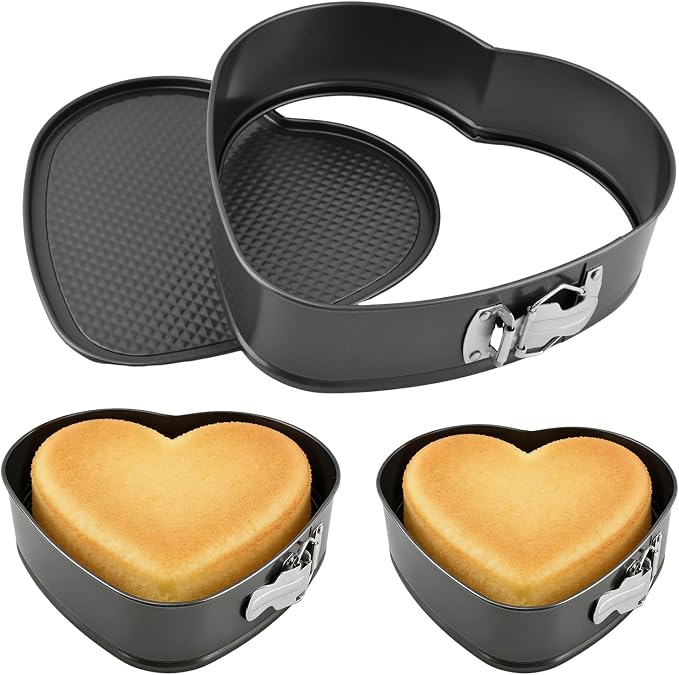 Springform Pan Set of 3 (7,8,9 Inch) - Heart Shaped Leakproof Cheesecake Pans with Removable Bottom, Nonstick Carbon Steel Cake Tin for Valentine‘s Day, Anniversary Baking(SIZE:Heart Shape) - Image 3