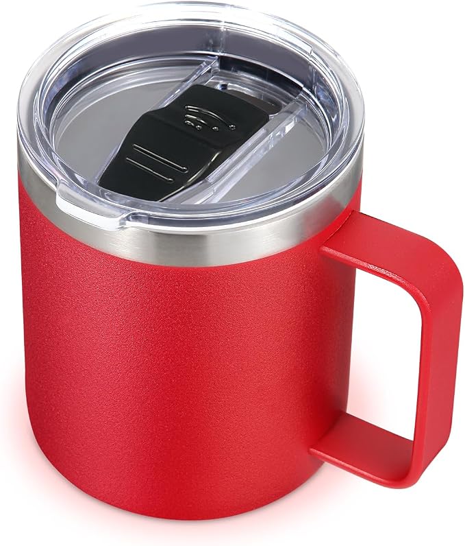 Volhoply 14oz Insulated Stainless Steel Coffee Mug with Leakproof Lid,Double Wall Vacuum Travel Coffee Cup with Handle,Reusable Metal Cups Tumbler,Camping Mugs Keep Hot&Cold,Ideal Gifts(Red,1) by LiveFully%EF%BC%8CDrinkFreely%E2%80%94KeepGoingwithVolhoply%EF%BC%81