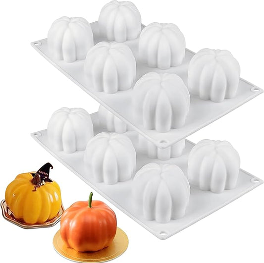 2Pcs 3D Pumpkin Silicone Mold Halloween Thanksgiving Fall Cupcake Baking Pan Mousse Tray Molds for Chocolate Pastry Jelly Soap
