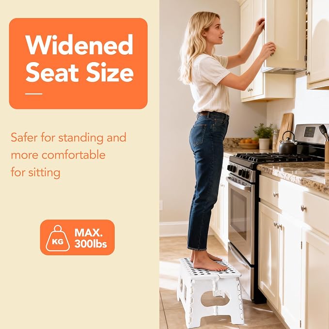 ACSTEP 9 Inch Folding Step Stool, 15 Inch Extra-Wide, 300 lbs, White | Non-Slip Heavy Duty Foldable Step Stool for Kids and Adults, Extra-Wide for Comfort and Stability, for Bathroom and Kitchen - Image 7