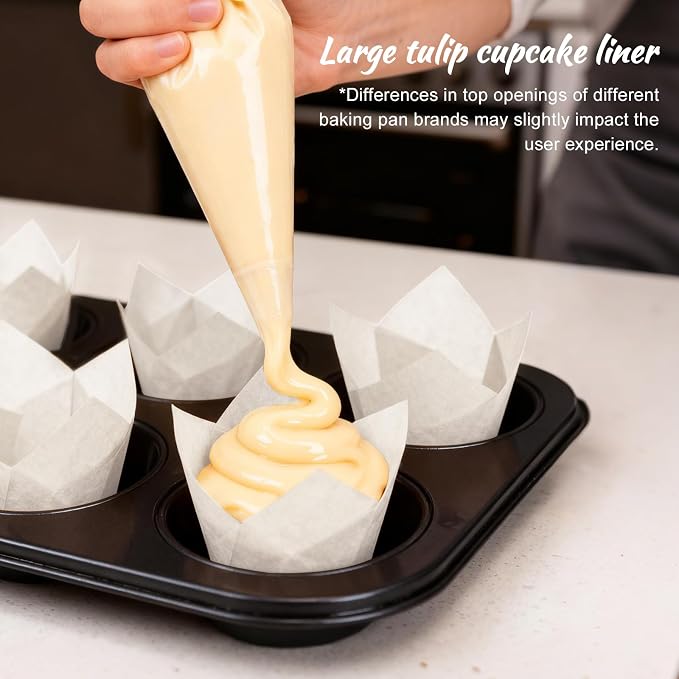 100pcs Extra Large Size Tulip Cupcake Liners for Baking Cups, Food Grade White Parchment Paper Large Muffin Liners Holders, Greaseproof Cup cake Wrappers for Party, Christmas by Neyimqr (White) - Image 6