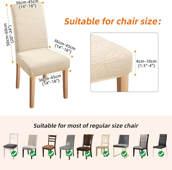 Fuloon Dining Chair Slipcover, Stretch Parson Chair Protector for Home | Leaf Jacquard-beige, Set of 6, Super Fit, Stretch, Removable, Washable, Suits for Hotel, Dining Room, Ceremony, Banquet Party - Image 3