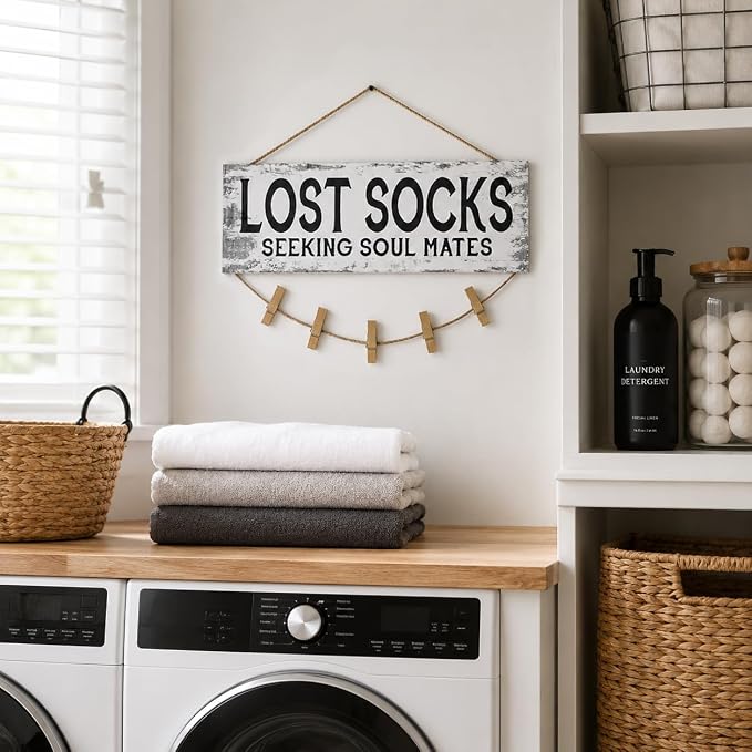 Laundry Sign Wall Decor, Lost Socks Laundry Sign, Rustic Sign Wall Art for Washroom, Bathroom Lost Socks Decorative 6"x14.5" - Image 6