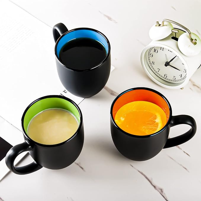 BYCNZB 16oz ceramic Coffee Mug Sets with Large Handles Matte Black Porcelain Mug Multiple colors Cups for Coffee, Tea, Juice, Cocoa Set of 6 (16oz) - Image 5