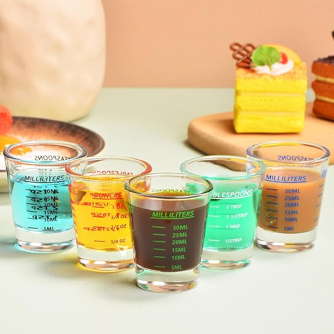 Shot Glass Measuring Cup，Espresso Shot Glass 26-Incremental Measurement 1oz, 6 Tsp, 2 Tbs, 30ml，Kitchen Tools，Bar Bartender Accessories, Jigger for Bartending (2 Pack-White)